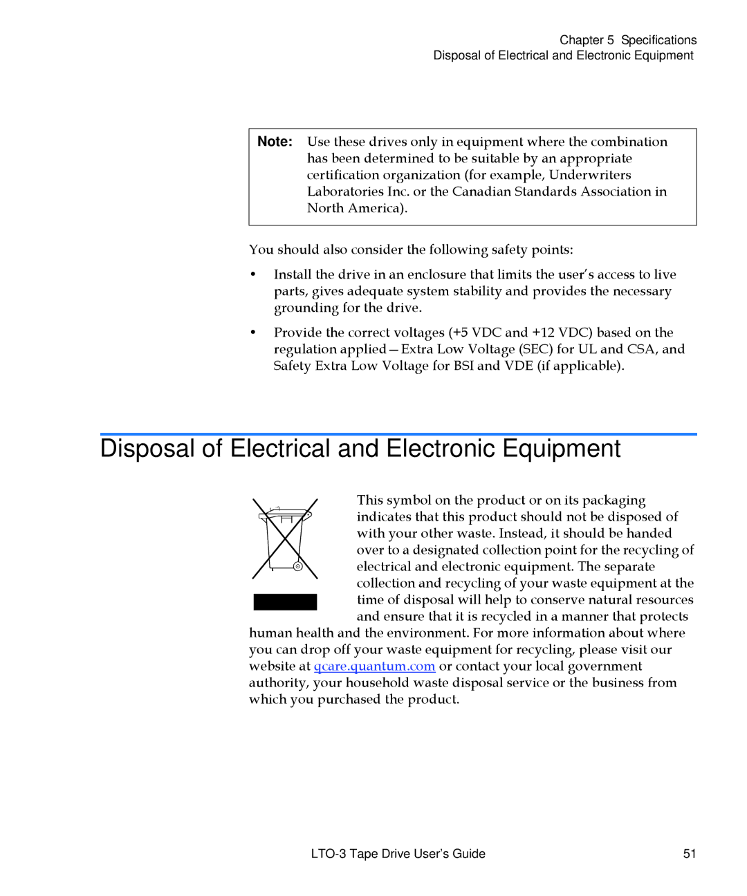 Quantum LTO-3 manual Disposal of Electrical and Electronic Equipment 