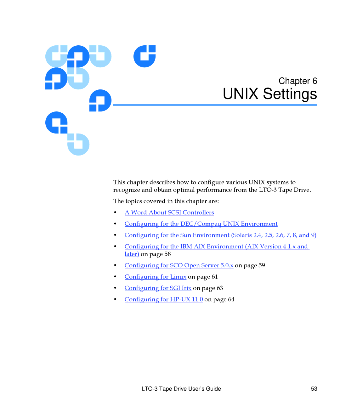 Quantum LTO-3 manual 6UNIX Settings 