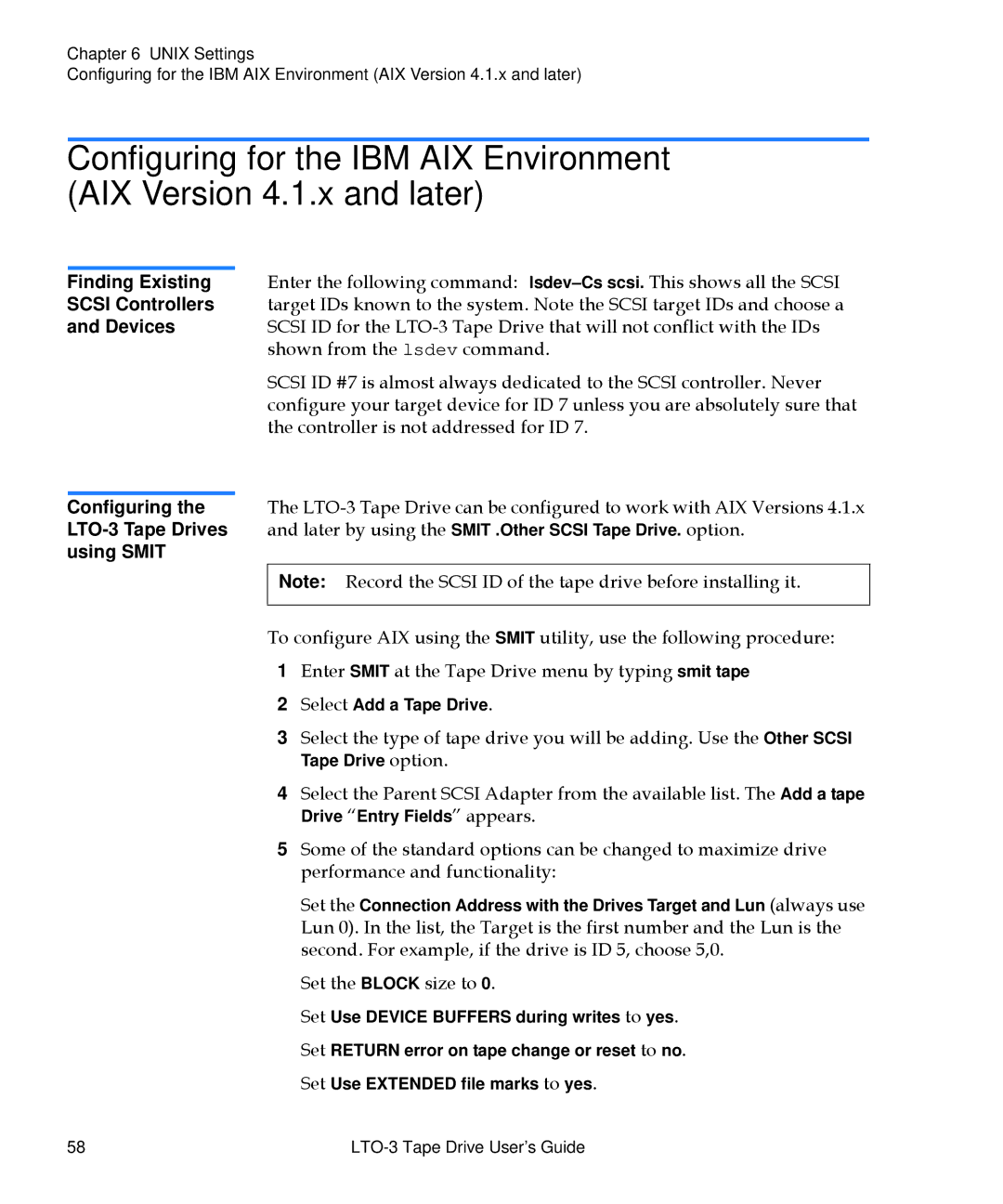 Quantum manual Finding Existing, Configuring LTO-3 Tape Drives, Using Smit 