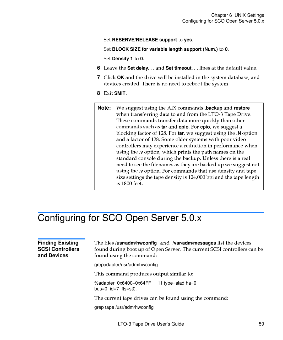 Quantum LTO-3 manual Configuring for SCO Open Server, This command produces output similar to 