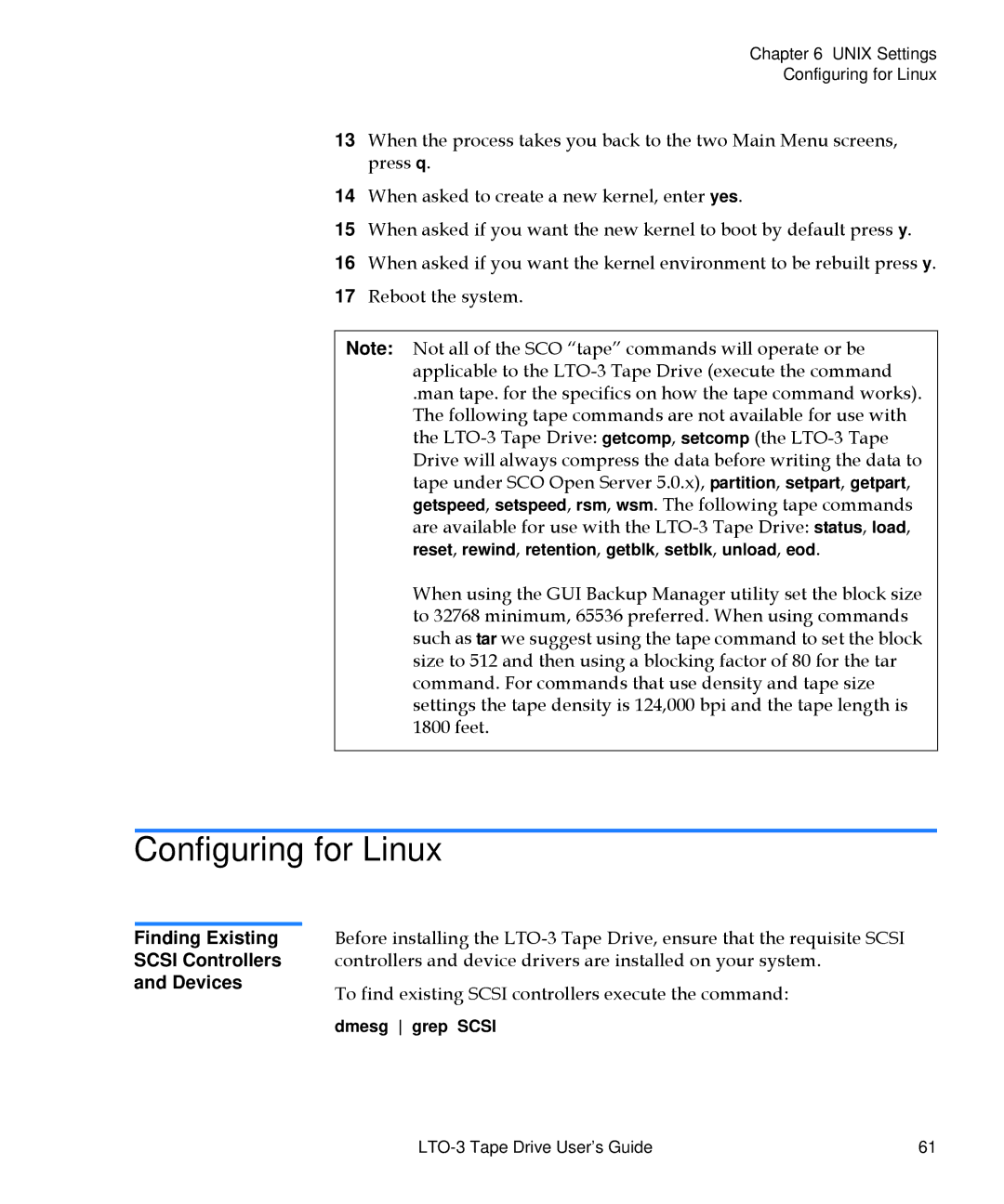 Quantum LTO-3 manual Configuring for Linux, Finding Existing Scsi Controllers Devices 