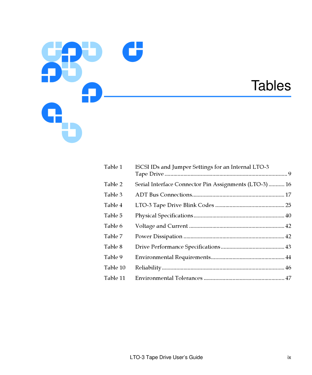 Quantum LTO-3 manual Tables 