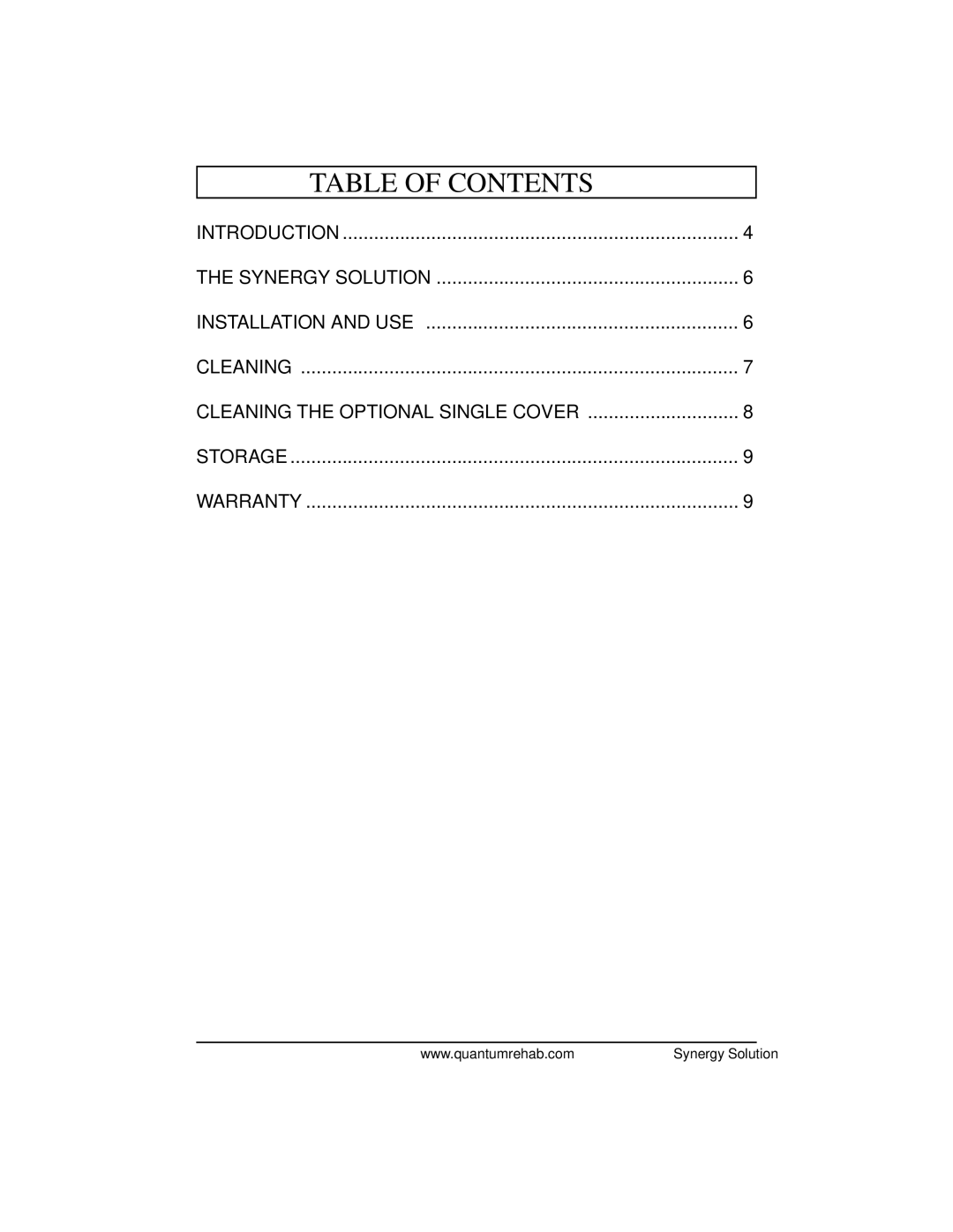 Quantum none manual Table of Contents 