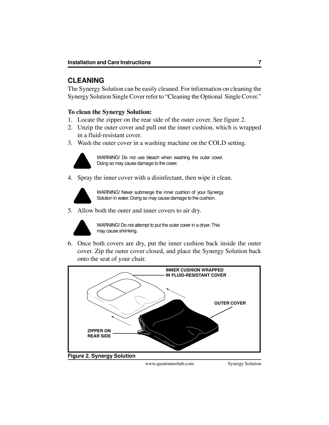 Quantum none manual Cleaning, To clean the Synergy Solution 