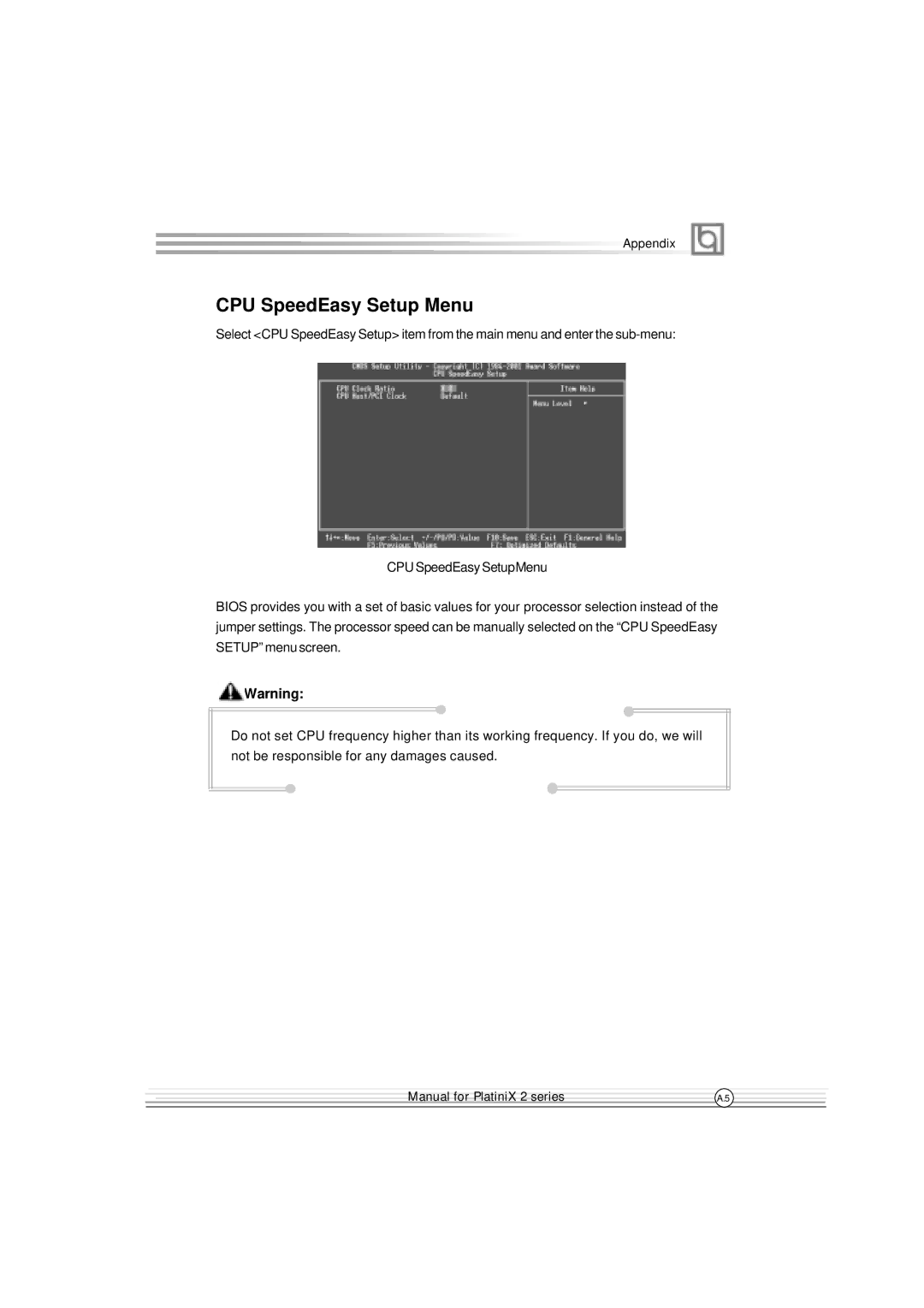 Quantum PlatiniX 2 manual CPU SpeedEasy Setup Menu 