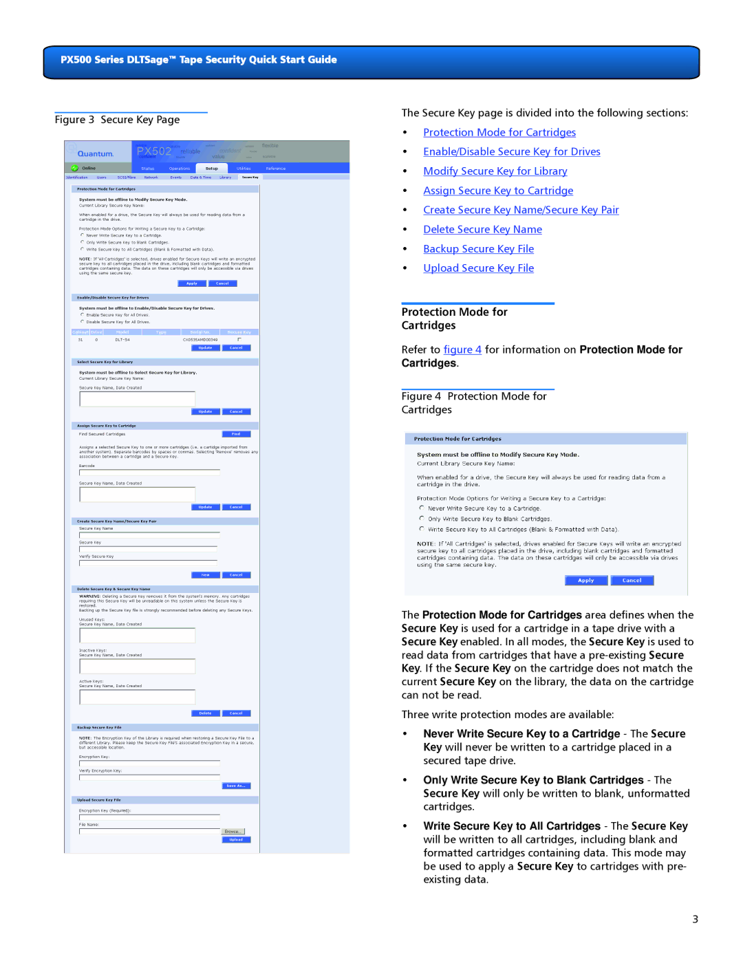 Quantum PX500 Series quick start Protection Mode for Cartridges 