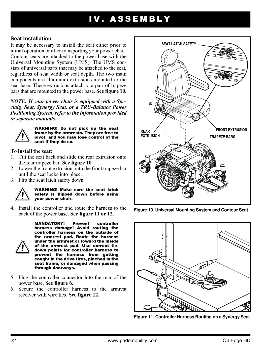 Quantum Q6 Edge HD manual Seat Installation, To install the seat 