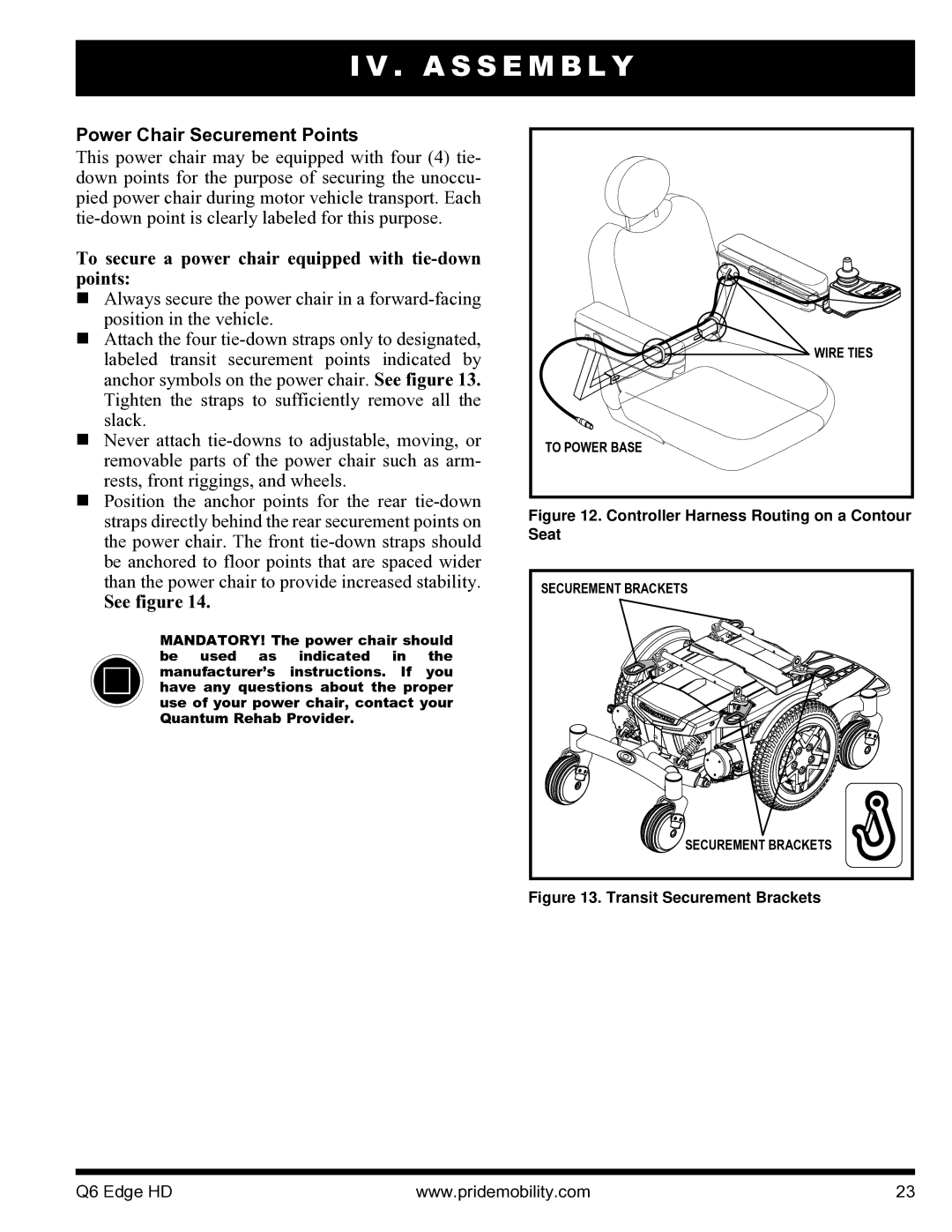 Quantum Q6 Edge HD manual Power Chair Securement Points, To secure a power chair equipped with tie-down points 