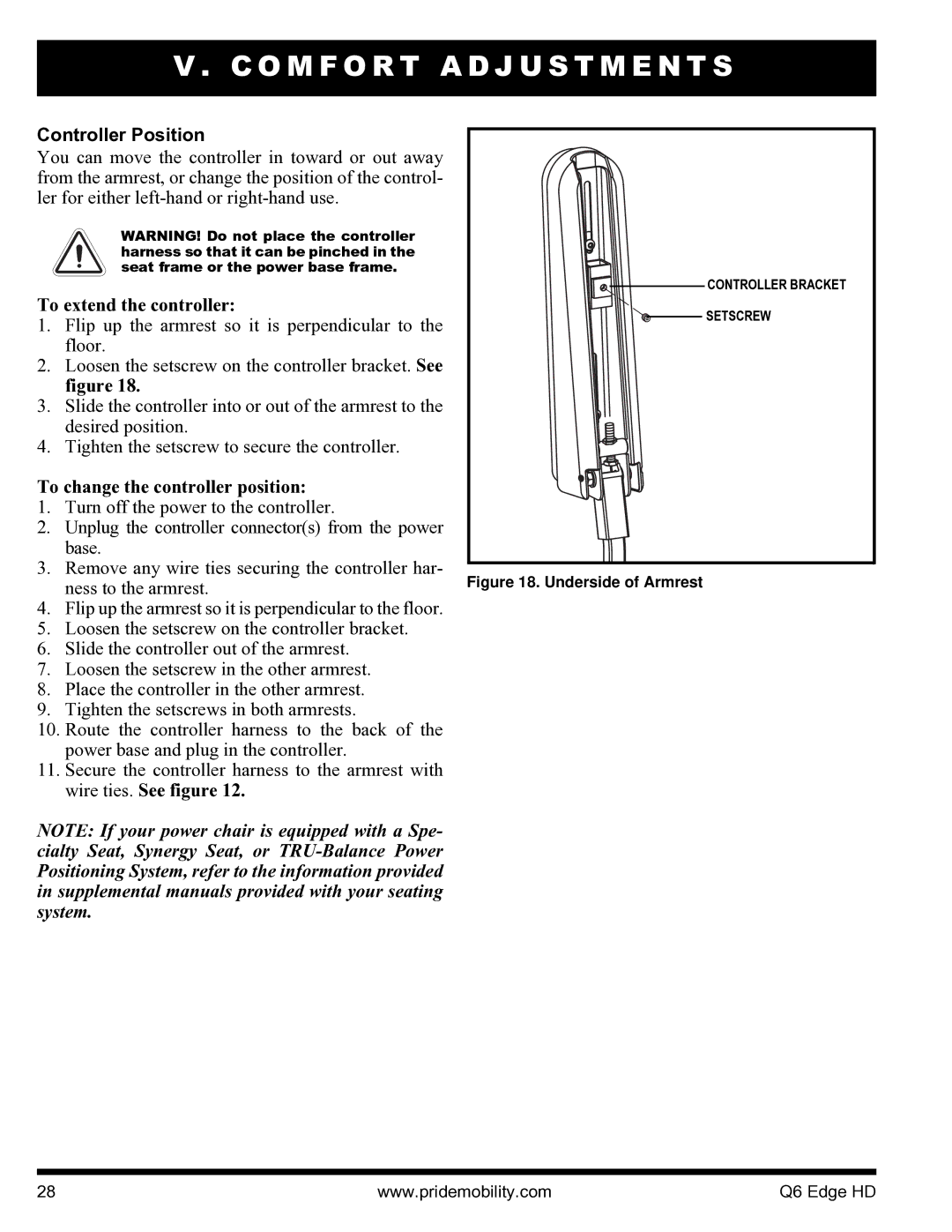 Quantum Q6 Edge HD manual Controller Position, To extend the controller, To change the controller position 