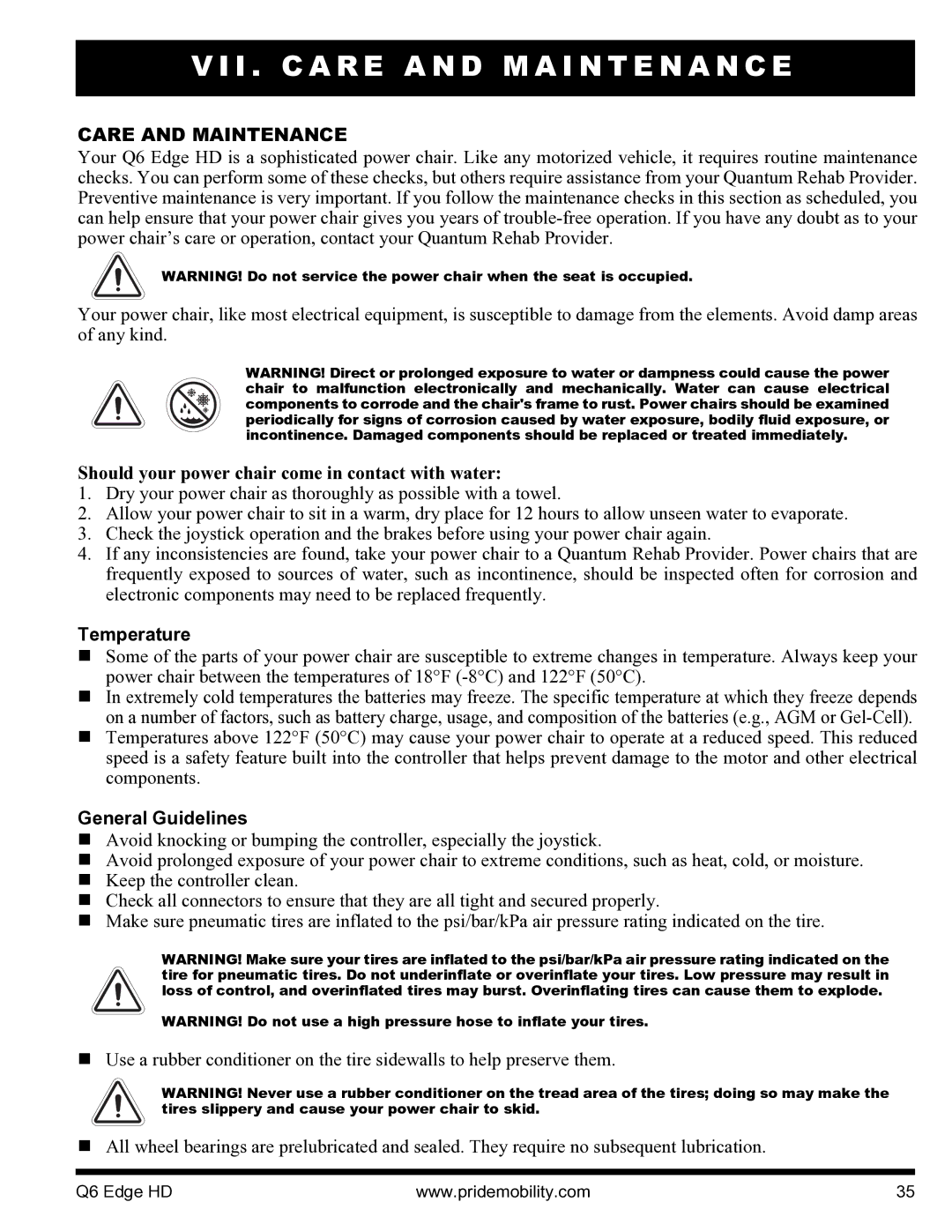 Quantum Q6 Edge HD manual I . C a R E a N D M a I N T E N a N C E, Care and Maintenance, Temperature, General Guidelines 