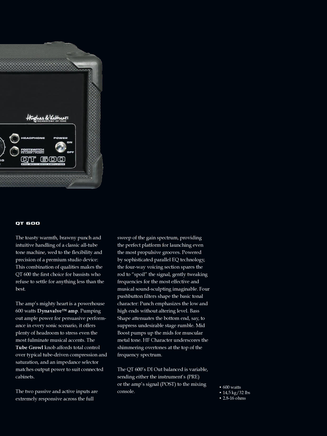 Quantum QC 310 manual Watts 14,5 kg/32 lbs Ohms 