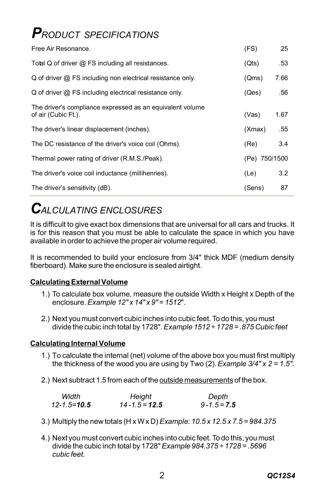 Quantum qc12s4 installation instructions Product Specifications, Calculating Enclosures 