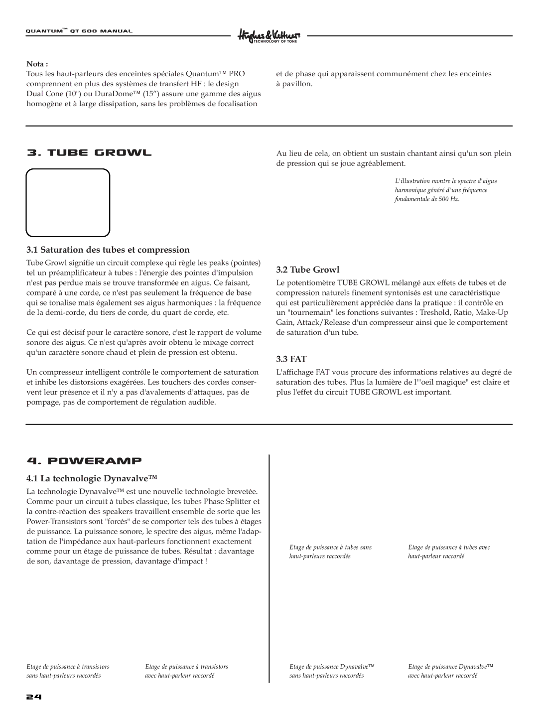 Quantum QT600 manual Saturation des tubes et compression, La technologie Dynavalve, Nota 