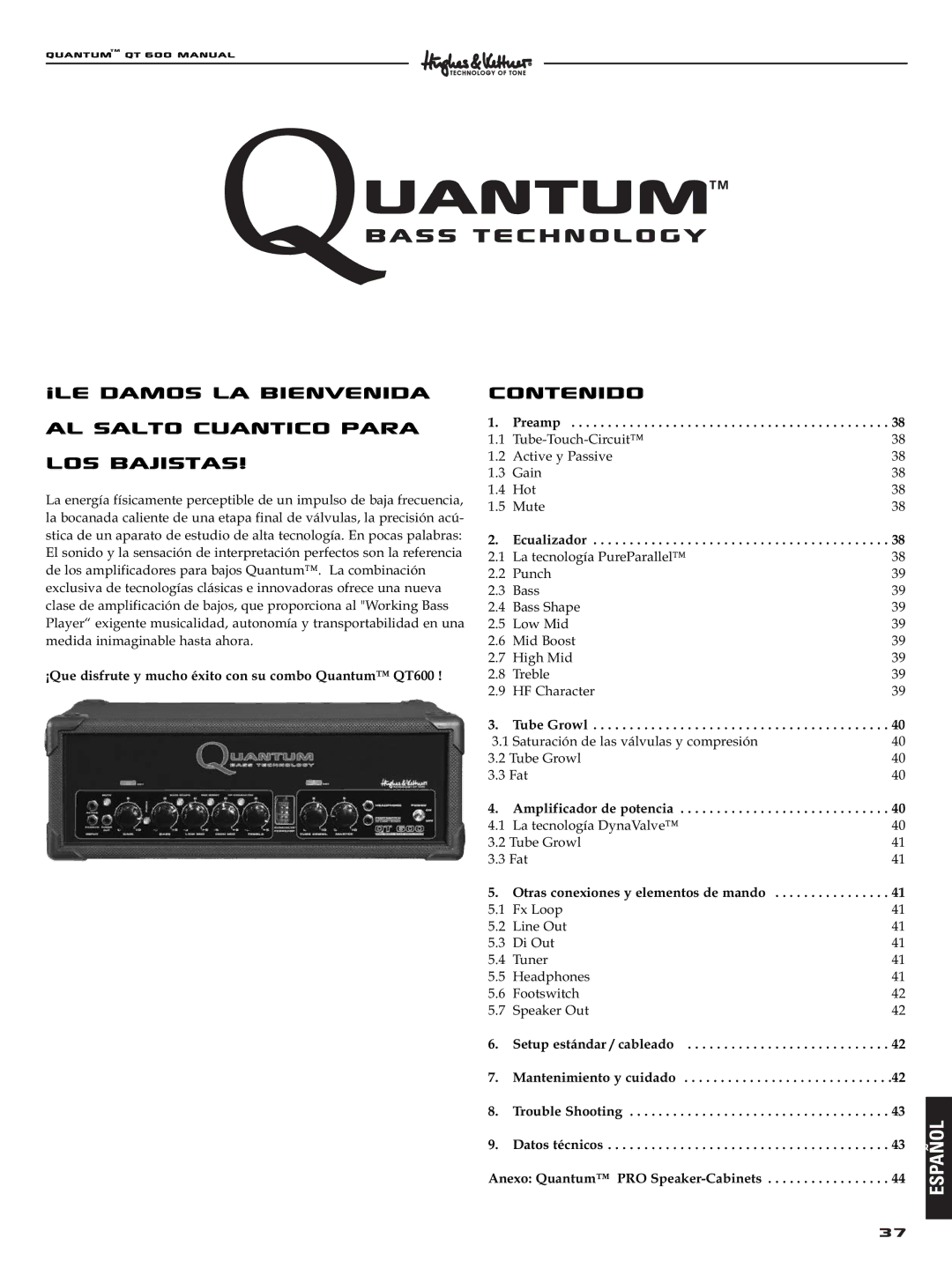 Quantum QT600 manual ¡Le damos la bienvenida Al salto cuantico para Los bajistas, Ecualizador, Amplificador de potencia 