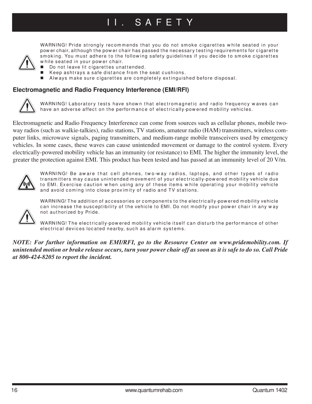 Quantum Quantum 1402 manual Electromagnetic and Radio Frequency Interference EMI/RFI 