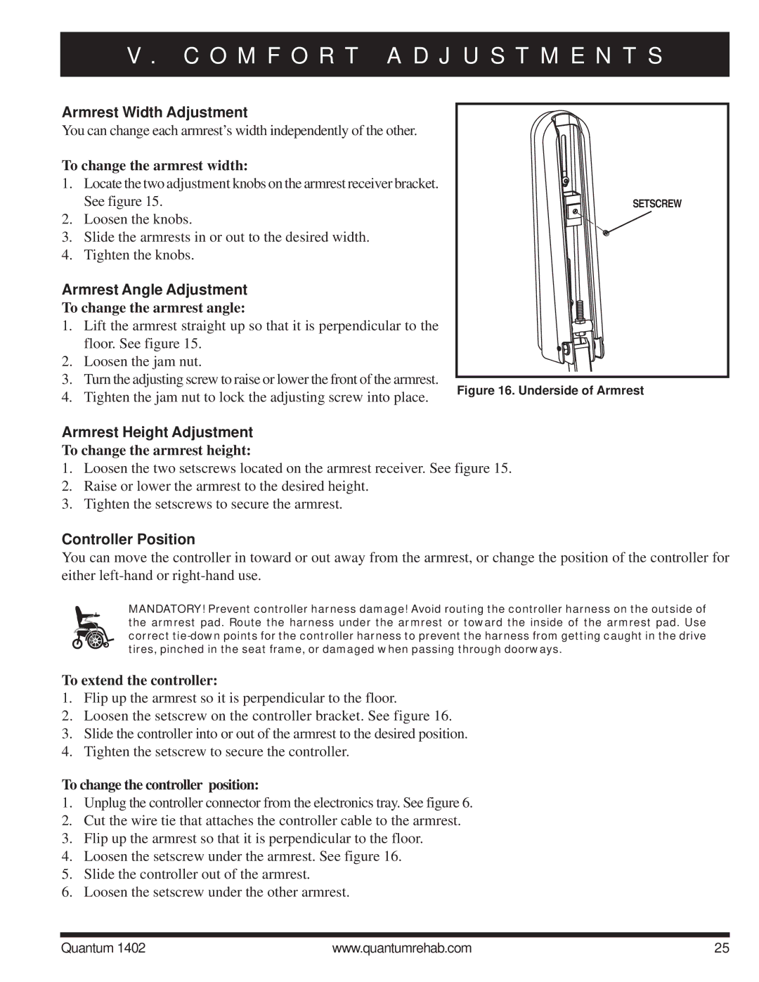 Quantum Quantum 1402 Armrest Width Adjustment, Armrest Angle Adjustment, Armrest Height Adjustment, Controller Position 