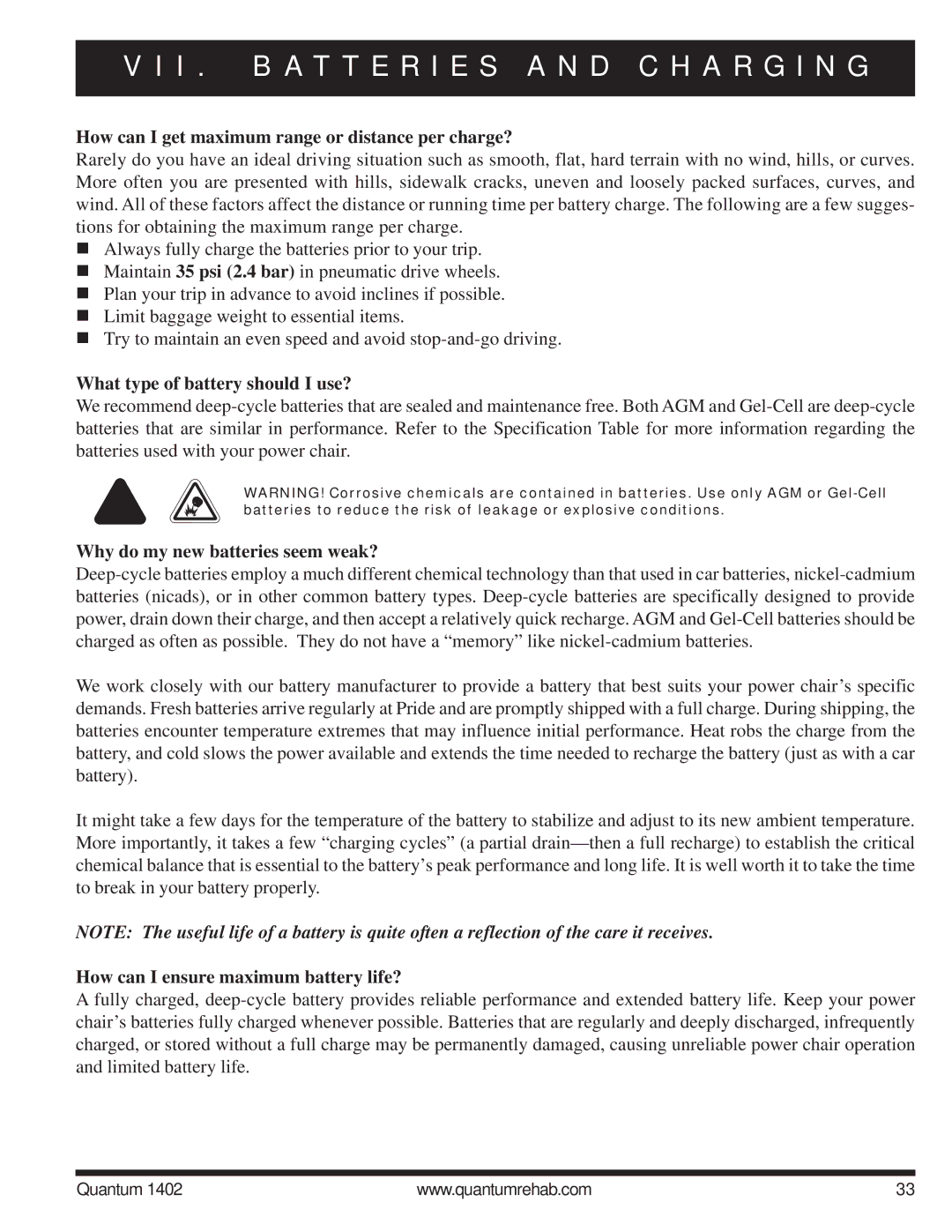 Quantum Quantum 1402 manual How can I get maximum range or distance per charge?, What type of battery should I use? 