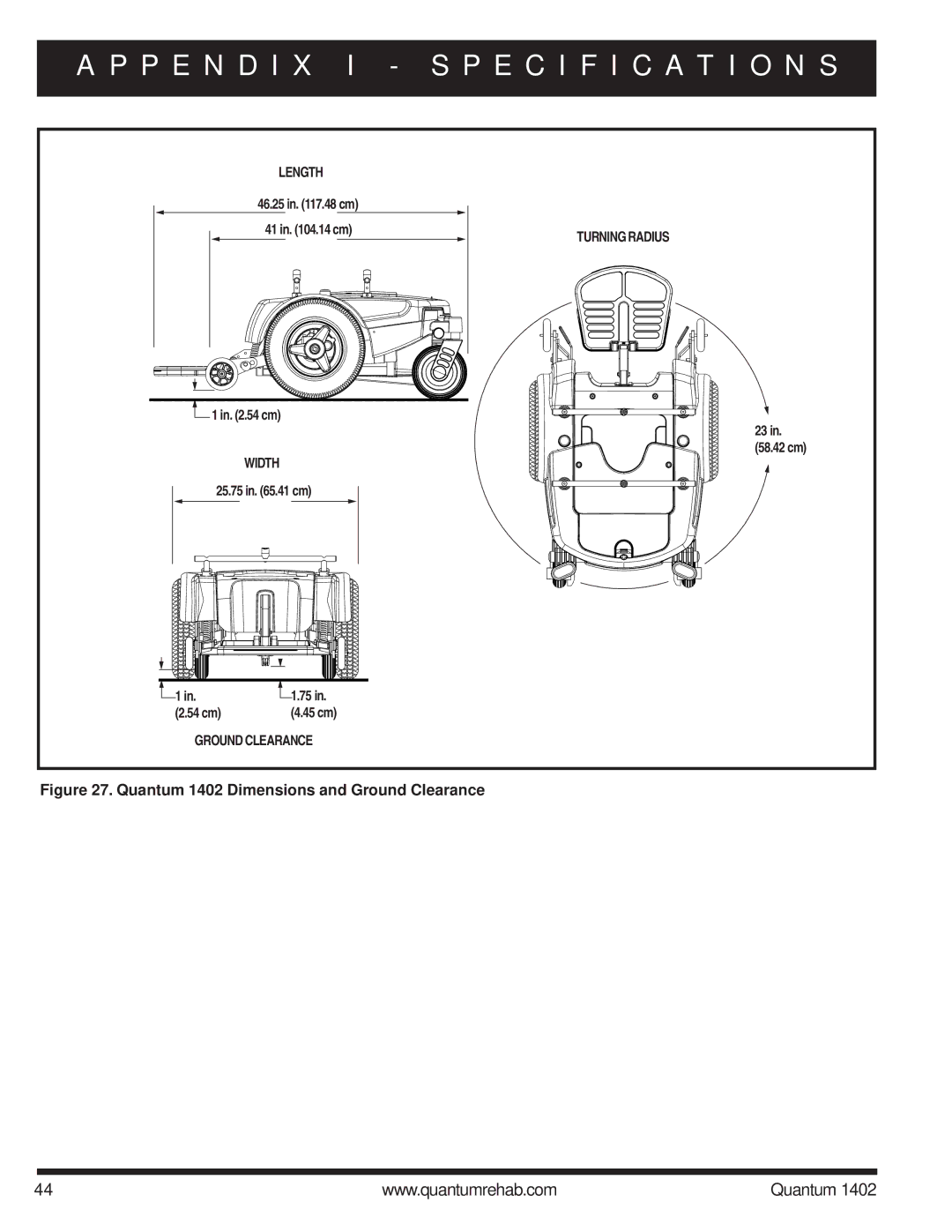 Quantum manual Quantum 1402 Dimensions and Ground Clearance 