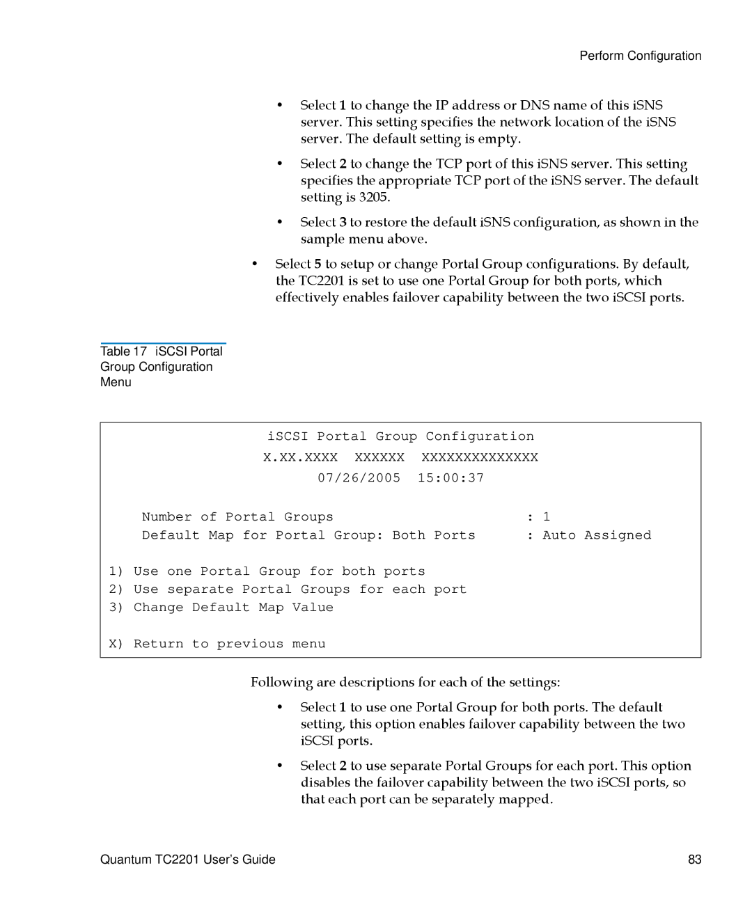 Quantum TC2201 manual ISCSI Portal Group Configuration 