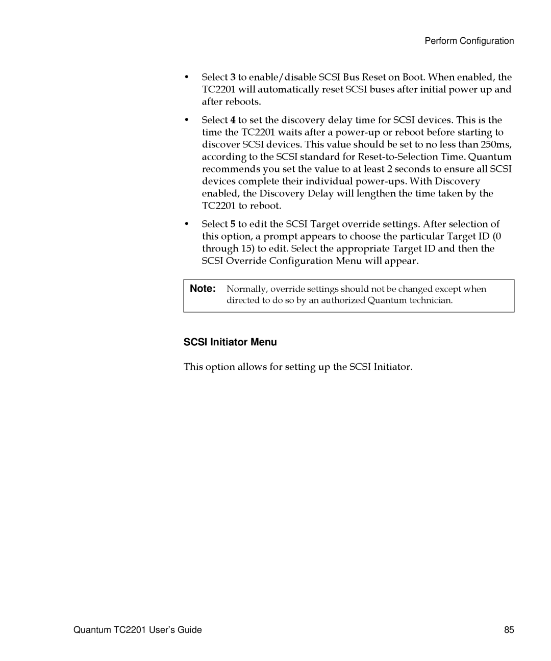 Quantum TC2201 manual Scsi Initiator Menu 