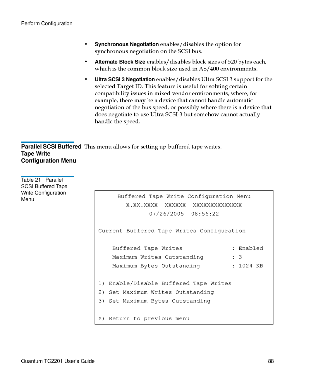 Quantum TC2201 manual Tape Write Configuration Menu 