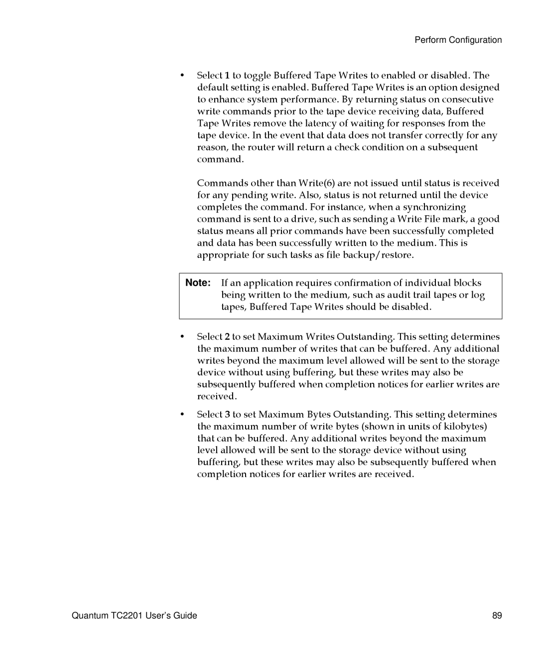 Quantum TC2201 manual Perform Configuration 