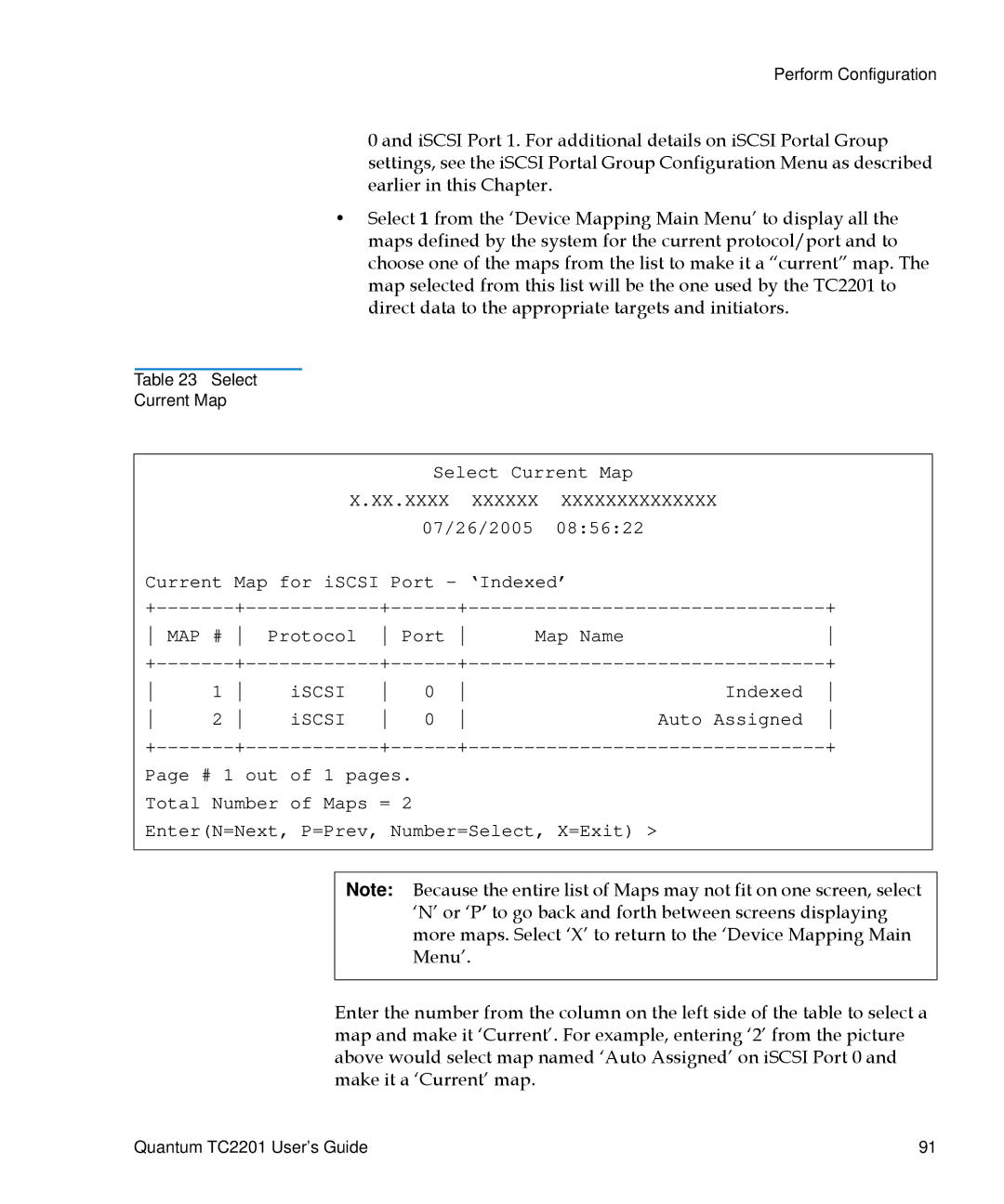 Quantum TC2201 manual EnterN=Next, P=Prev, Number=Select, X=Exit 