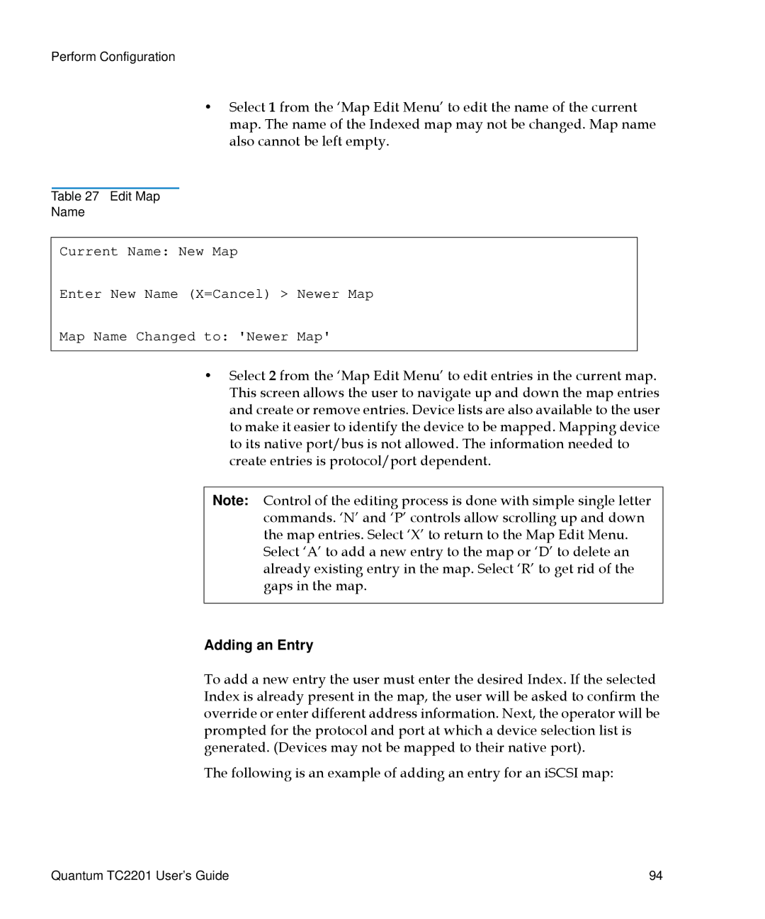 Quantum TC2201 manual Adding an Entry 