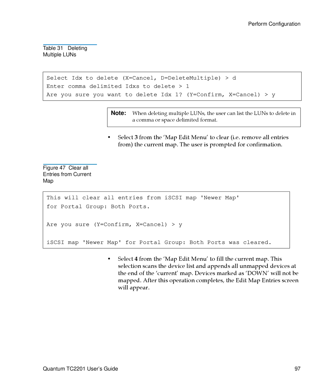 Quantum TC2201 manual Clear all Entries from Current Map 