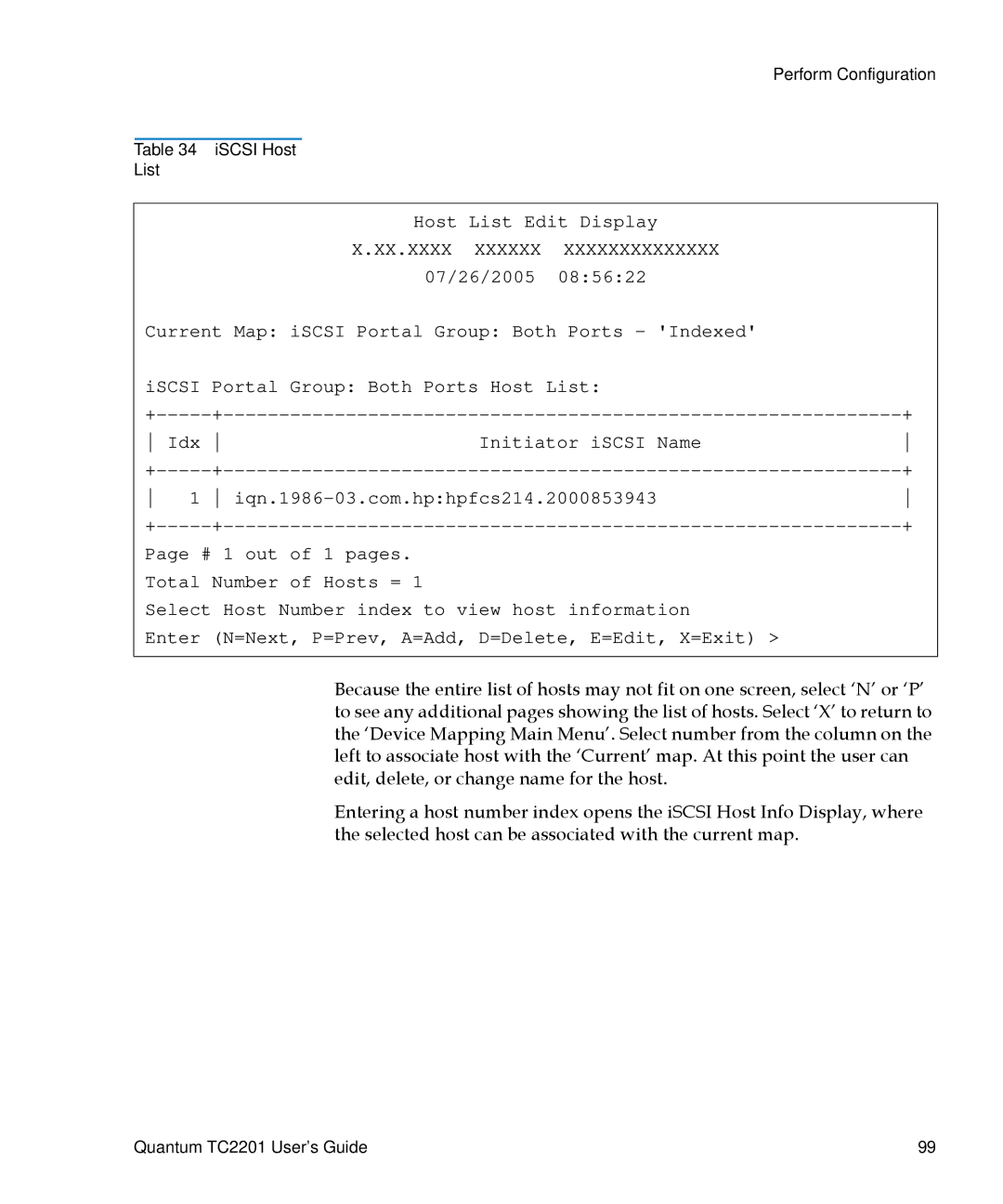 Quantum TC2201 manual Host List Edit Display 