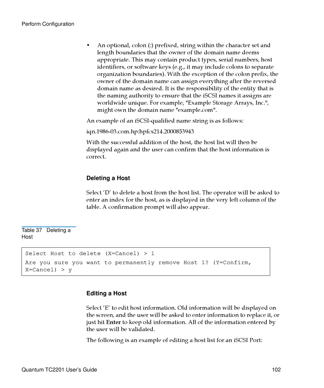 Quantum TC2201 manual Deleting a Host, Editing a Host 