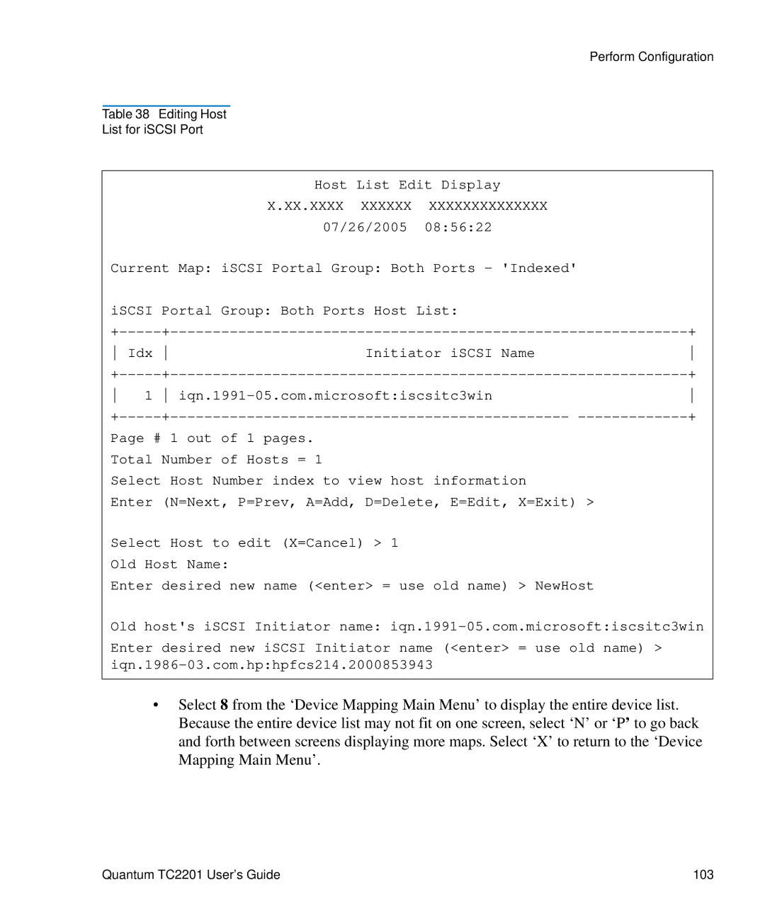 Quantum TC2201 manual Perform Configuration Editing Host List for iSCSI Port 