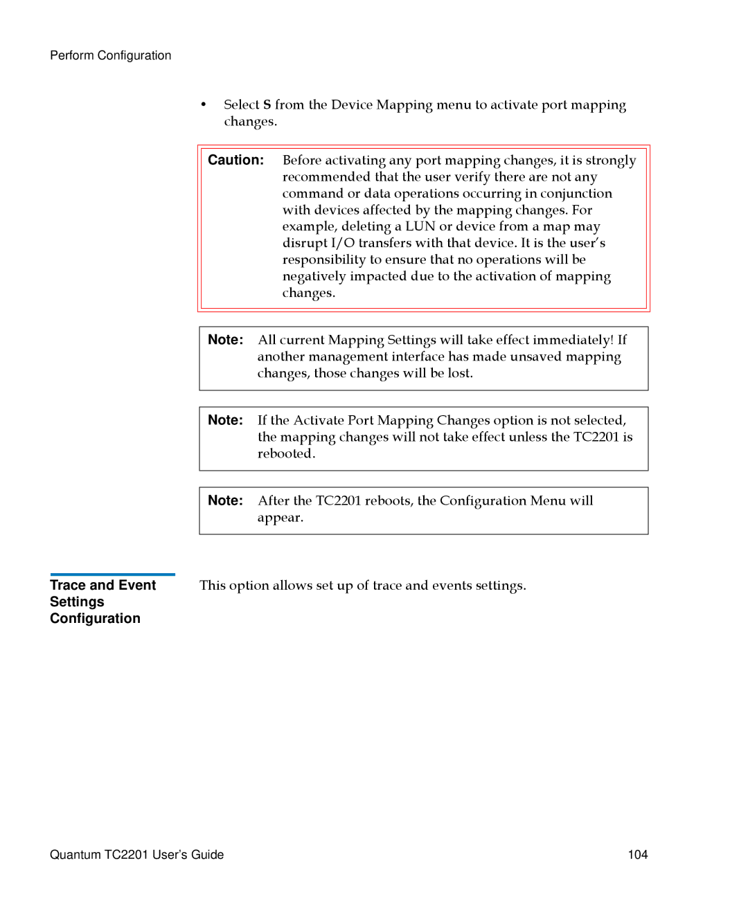 Quantum TC2201 manual Settings Configuration 