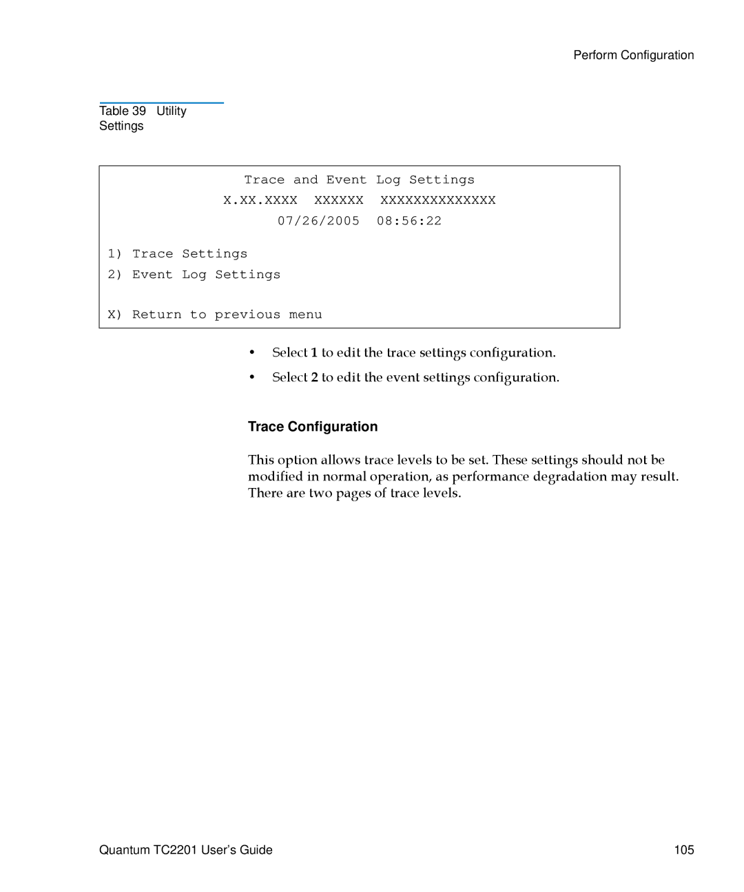 Quantum TC2201 manual Trace Configuration 