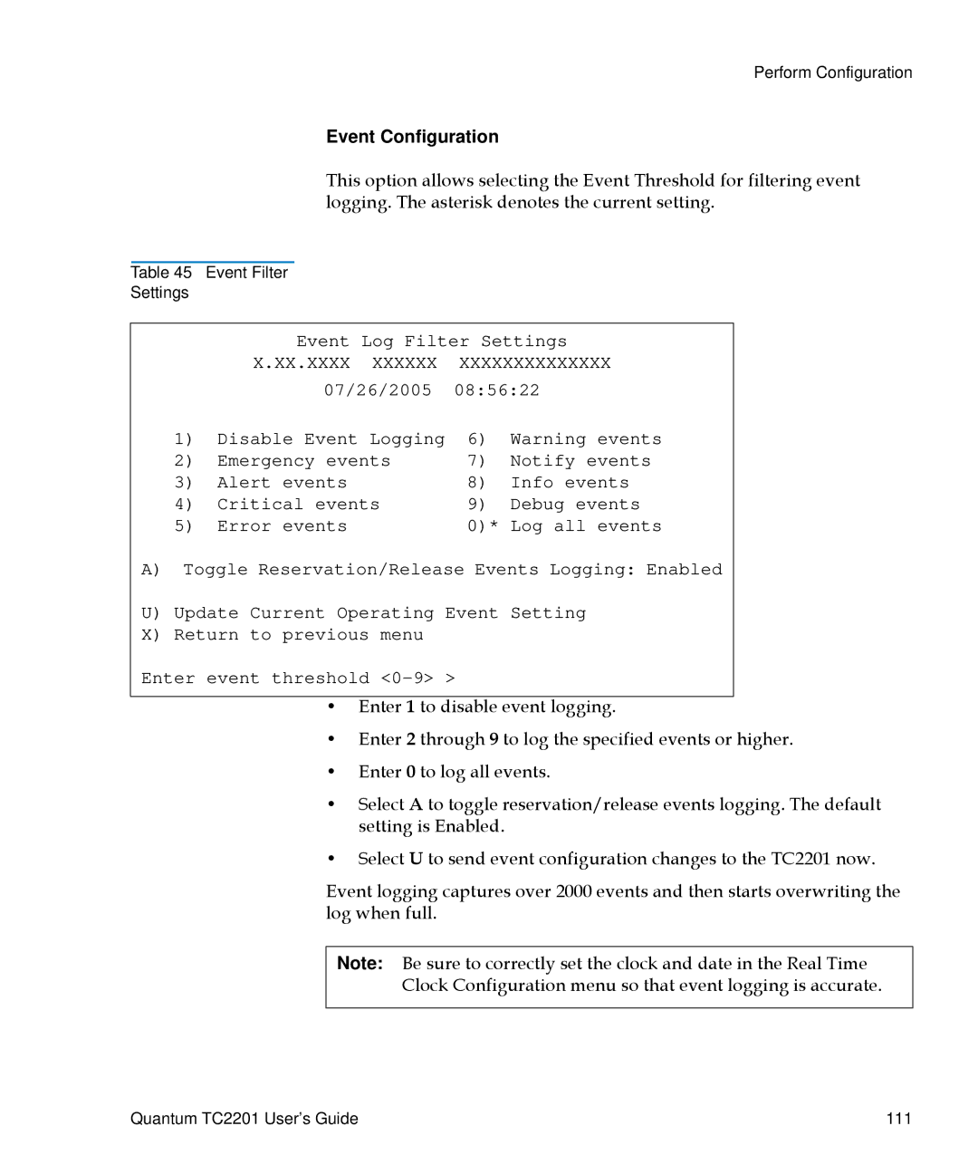 Quantum TC2201 manual Event Configuration 