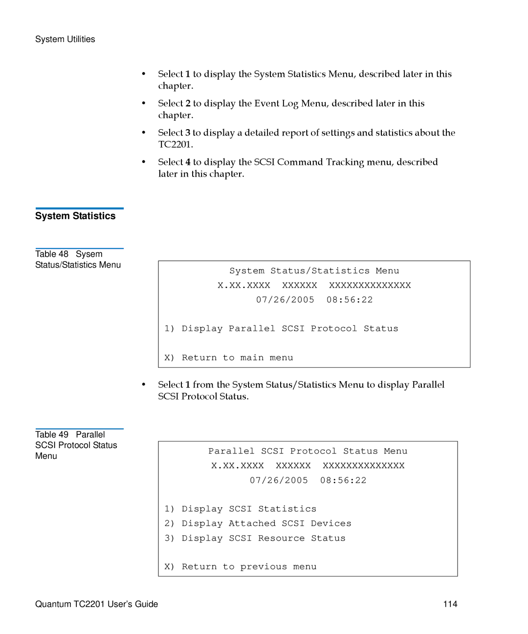 Quantum TC2201 manual System Statistics 