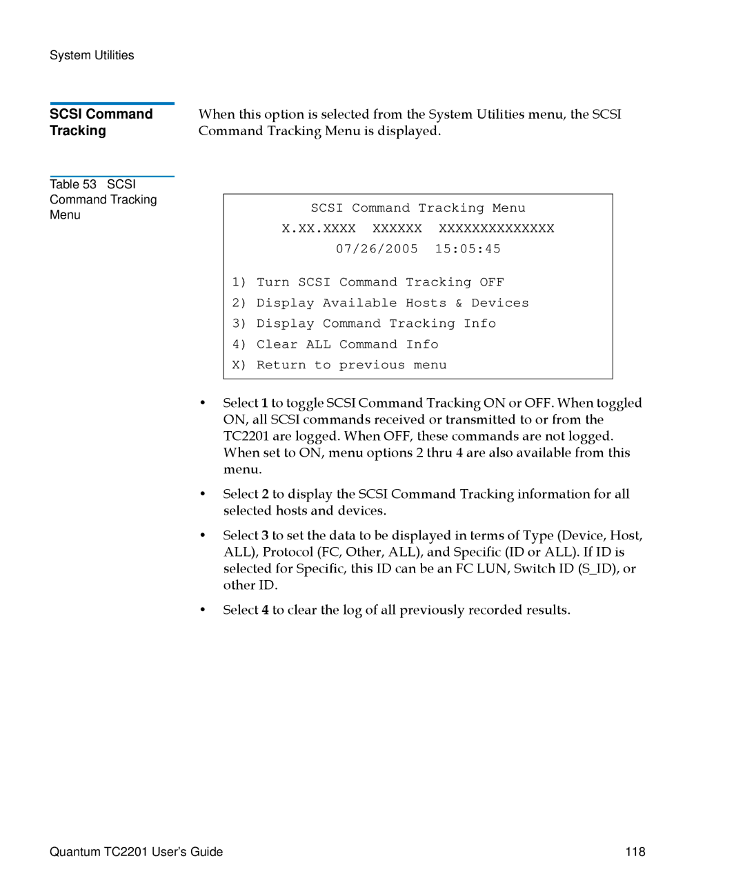 Quantum TC2201 manual Scsi Command Tracking 