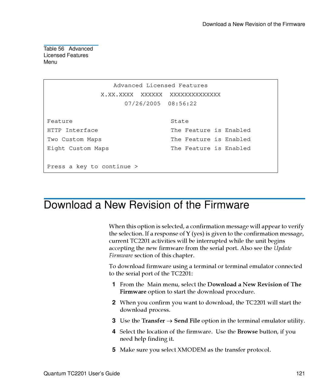 Quantum TC2201 manual Download a New Revision of the Firmware 