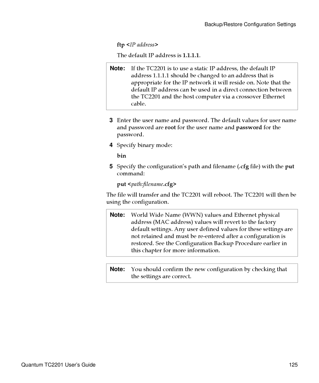 Quantum TC2201 manual Specify binary mode bin 