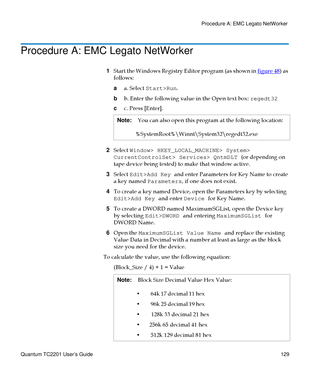 Quantum TC2201 manual Procedure a EMC Legato NetWorker 