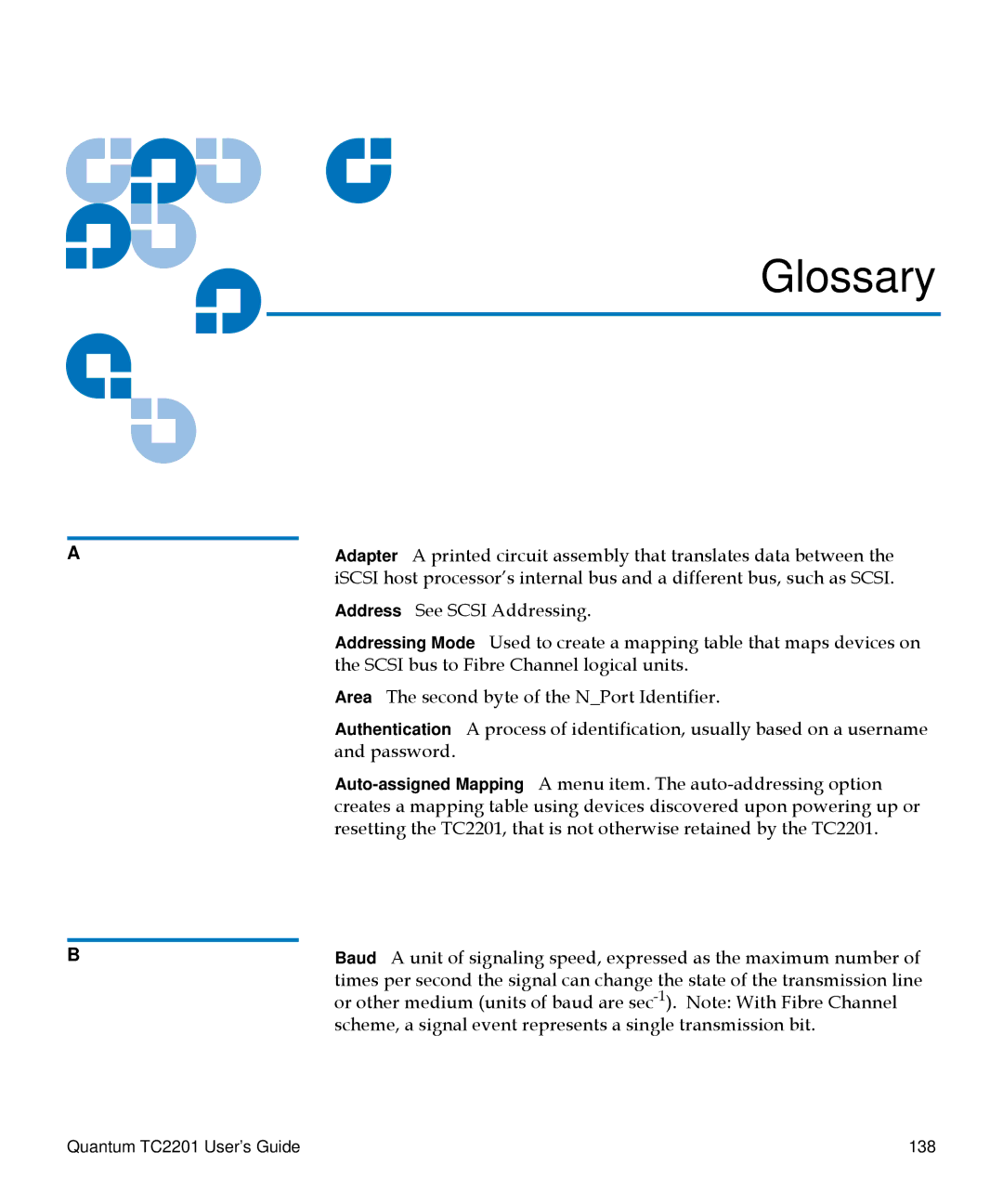 Quantum TC2201 manual Glossary 