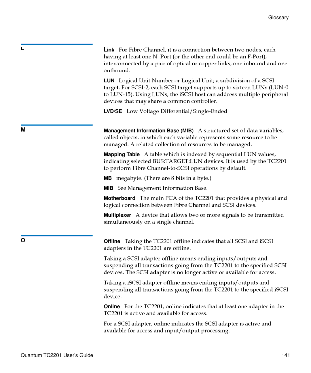 Quantum manual Quantum TC2201 User’s Guide 141 