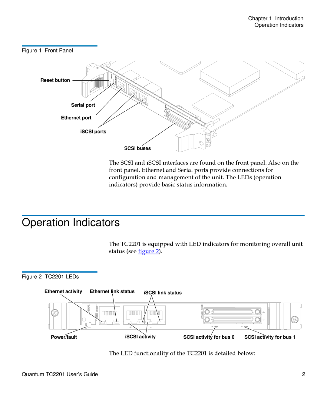 Quantum TC2201 manual Operation Indicators, Front Panel 