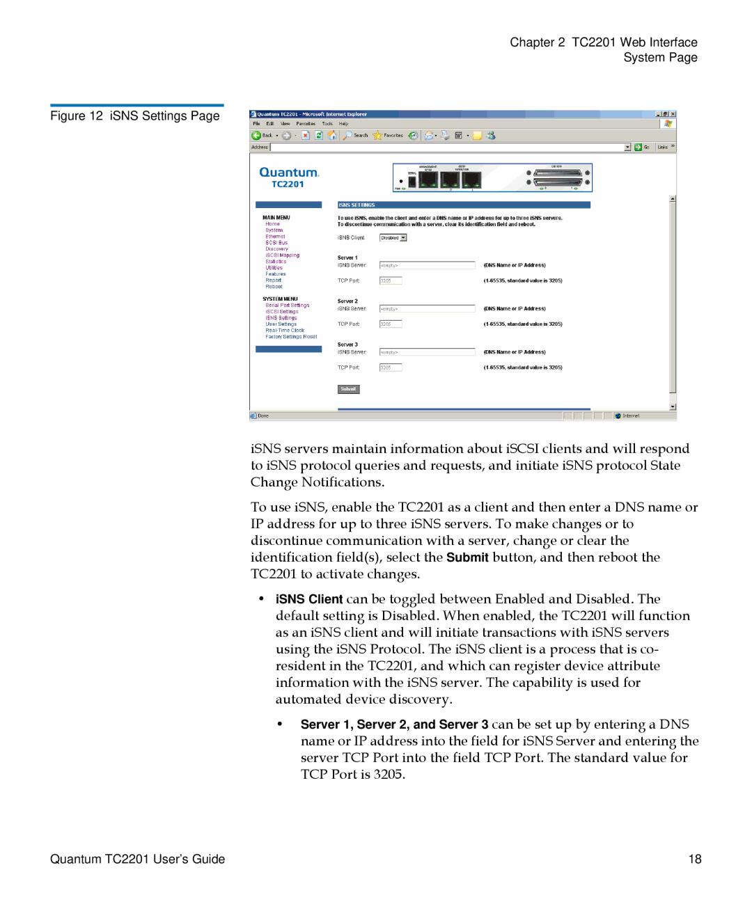 Quantum TC2201 manual ISNS Settings 