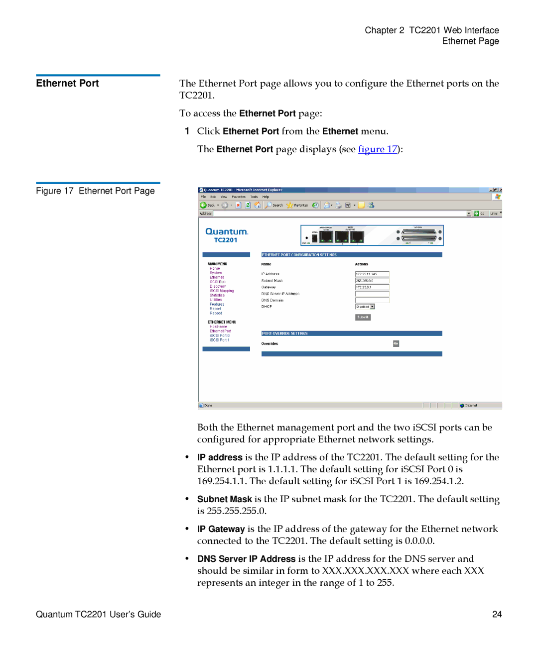 Quantum TC2201 manual Ethernet Port 