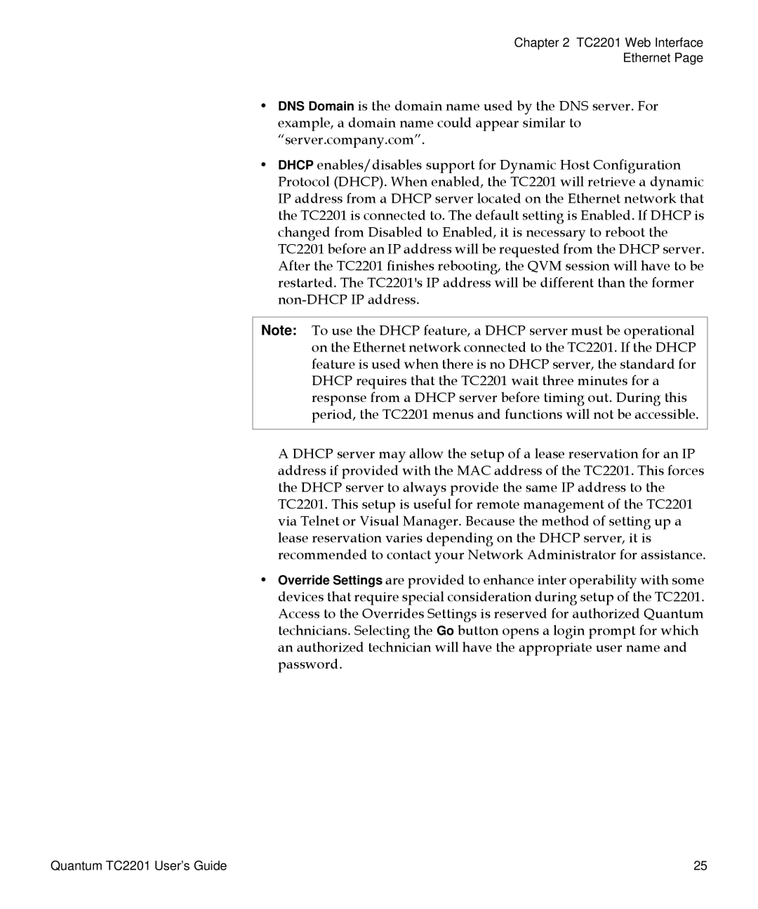 Quantum manual TC2201 Web Interface Ethernet 