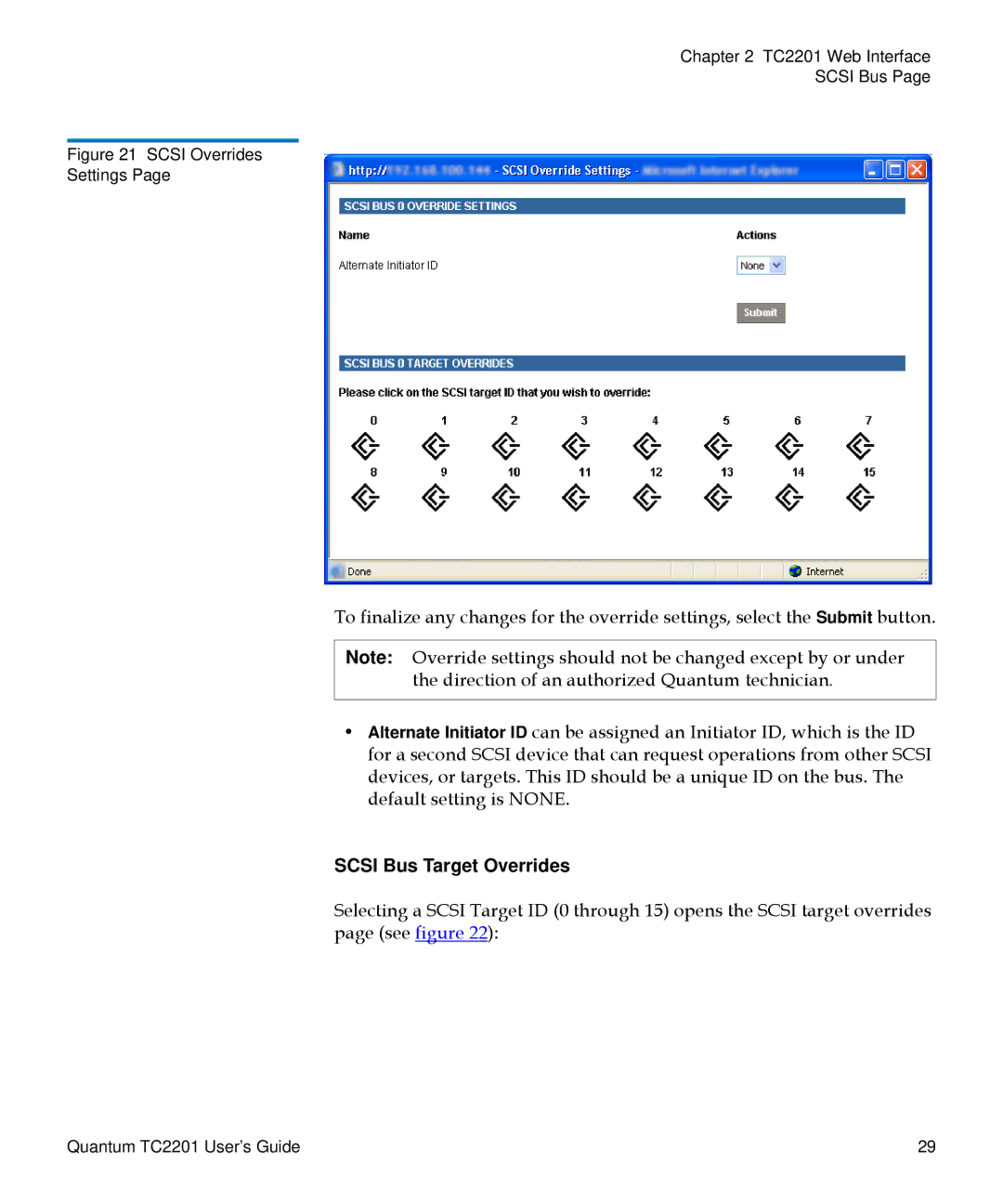 Quantum TC2201 manual Scsi Bus Target Overrides, Scsi Overrides Settings 