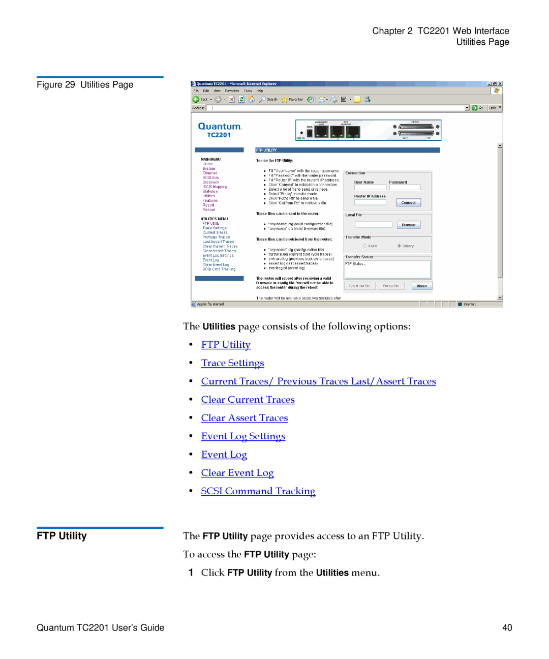 Quantum TC2201 manual To access the FTP Utility 