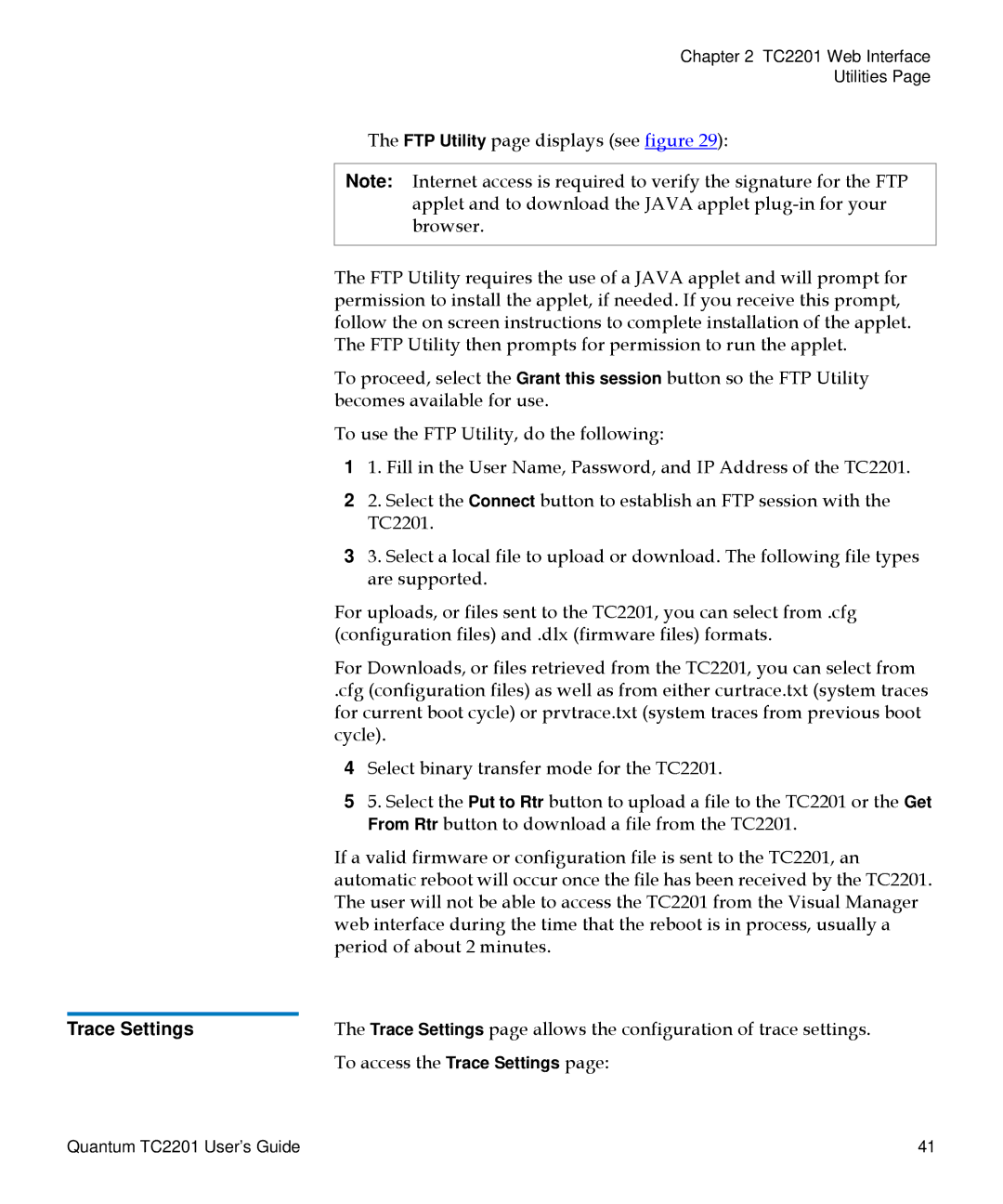 Quantum TC2201 manual Trace Settings 