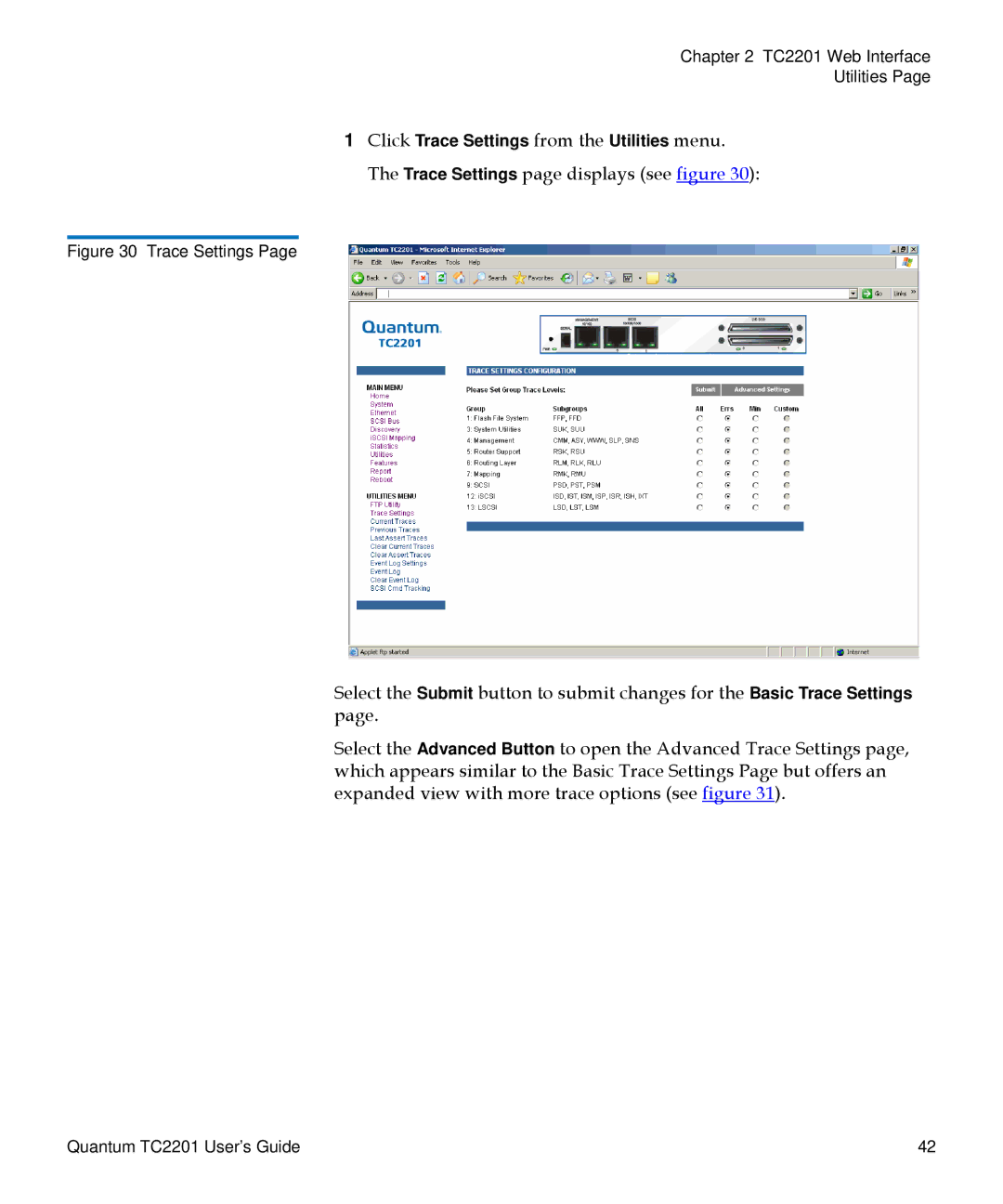 Quantum TC2201 manual Trace Settings 